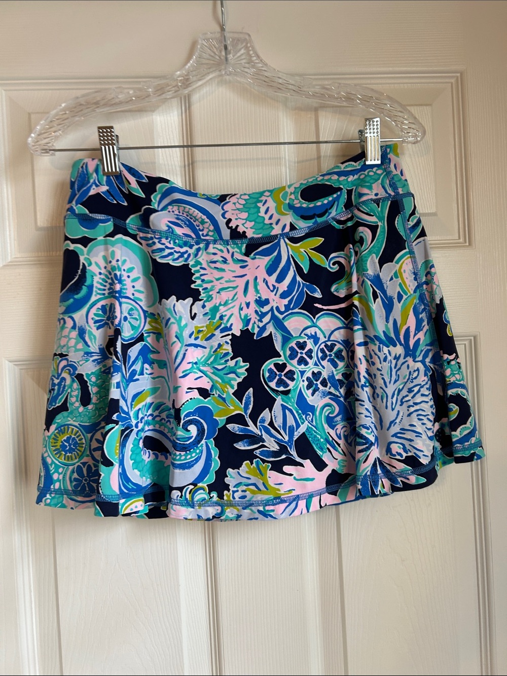 Lilly Pulitzer Navy Floral Skirt with Pink & Aqua Accents